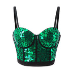 Mirror Sequin Bustier Corset Top with Structured Cups and Adjustable Straps