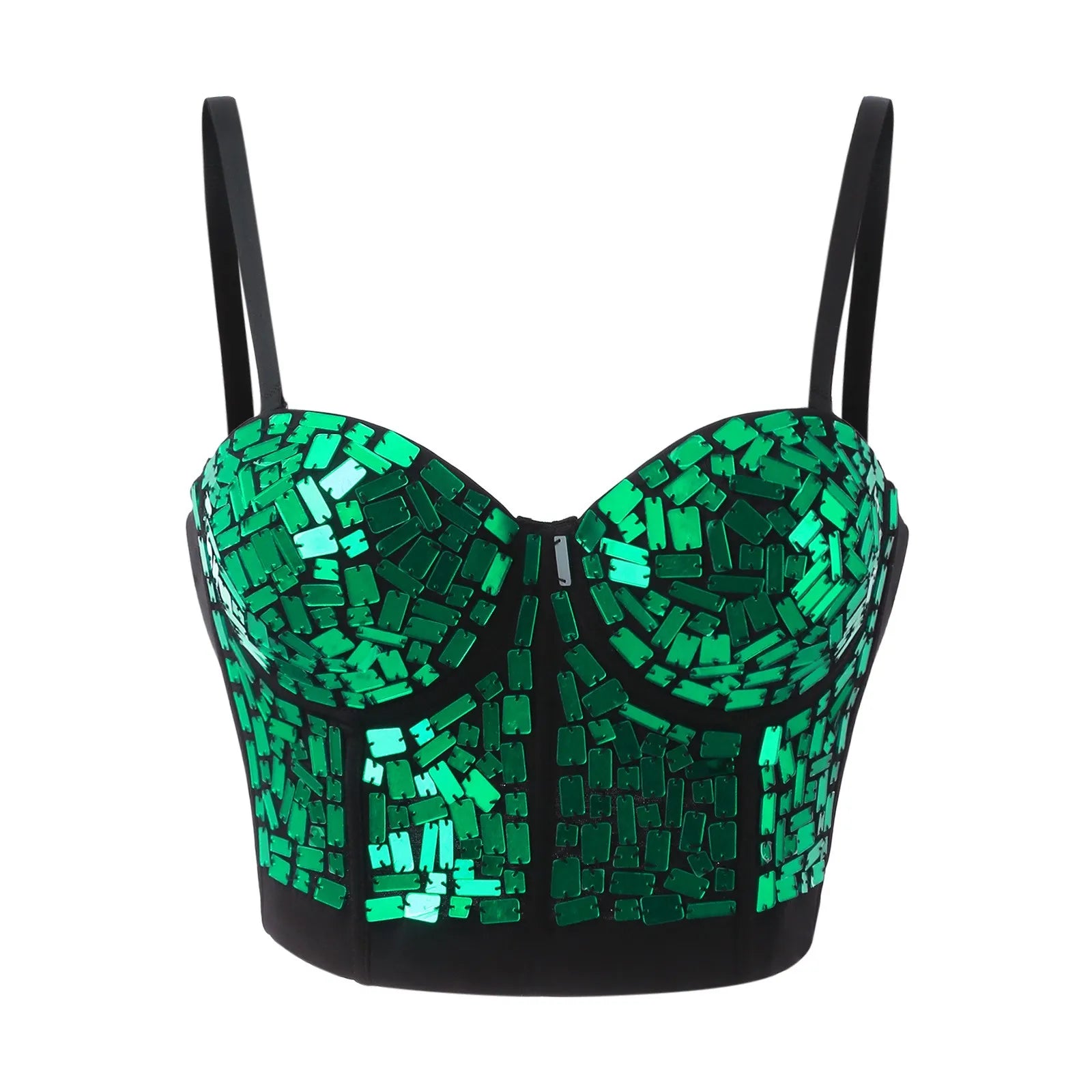 Mirror Sequin Bustier Corset Top with Structured Cups and Adjustable Straps