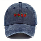 Vintage Washed Baseball Cap Embroidered Fruit Detail Curved Brim Casual Streetwear Hat