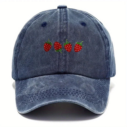 Vintage Washed Baseball Cap Embroidered Fruit Detail Curved Brim Casual Streetwear Hat