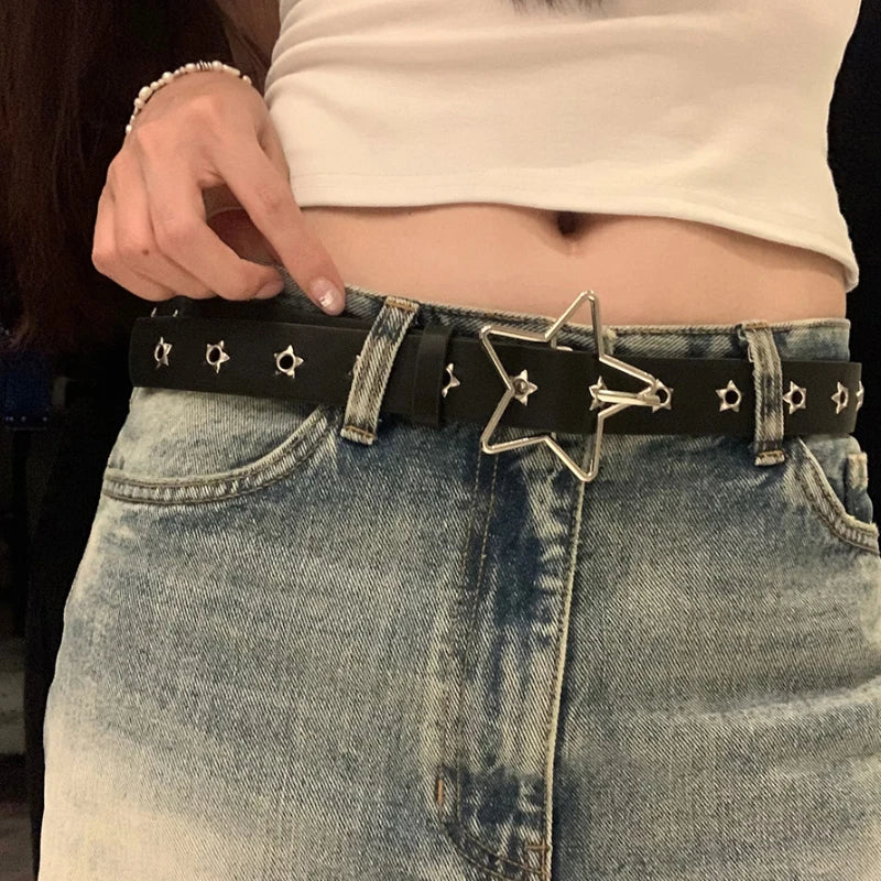 Star Eyelet Rivet Waist Belt for Gothic Punk Y2K Fashion Looks