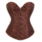 Classic Black Floral Jacquard Overbust Corset with Metal Busk Closure