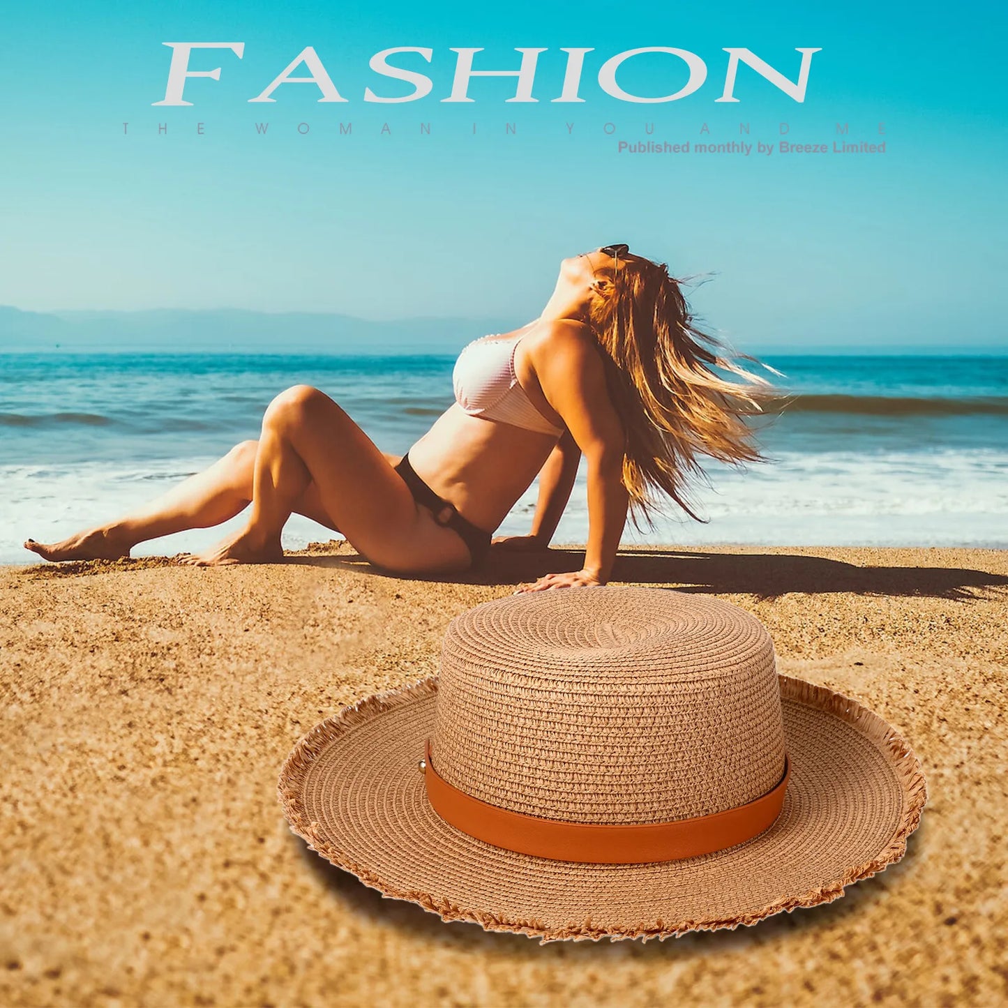 Wide Brim Raffia Straw Fedora Hat with Decorative Band for Beach and Summer Travel