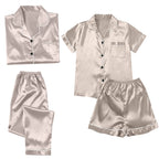 Women's 4-Piece Satin-Look Pajama Set, Short- and Long-Sleeve Tops with Matching Pants and Shorts, Soft Coordinated Loungewear