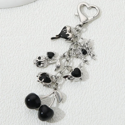 Neo Gothic Charm Keychain with Heart Cherry and Butterfly Accents