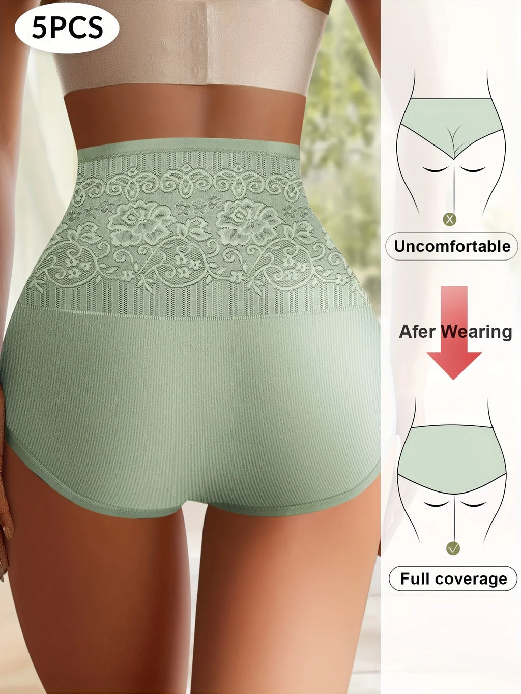 Five-Piece High-Waisted Brief Set with Wide Jacquard Floral Waistbands