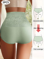 Five-Piece High-Waisted Brief Set with Wide Jacquard Floral Waistbands