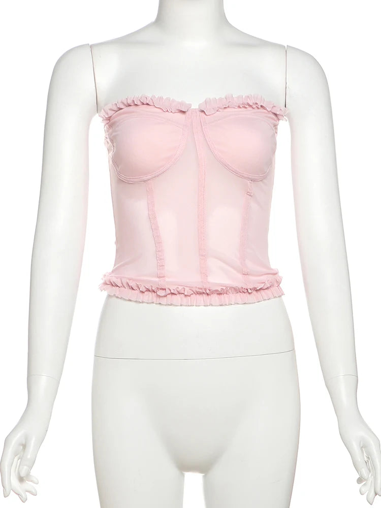 Strapless Corset Crop Top with Structured Seam Detail and Slim Fit Streetwear Style