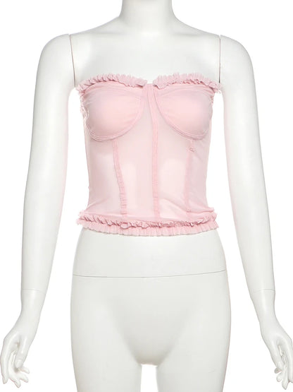 Strapless Corset Crop Top with Structured Seam Detail and Slim Fit Streetwear Style