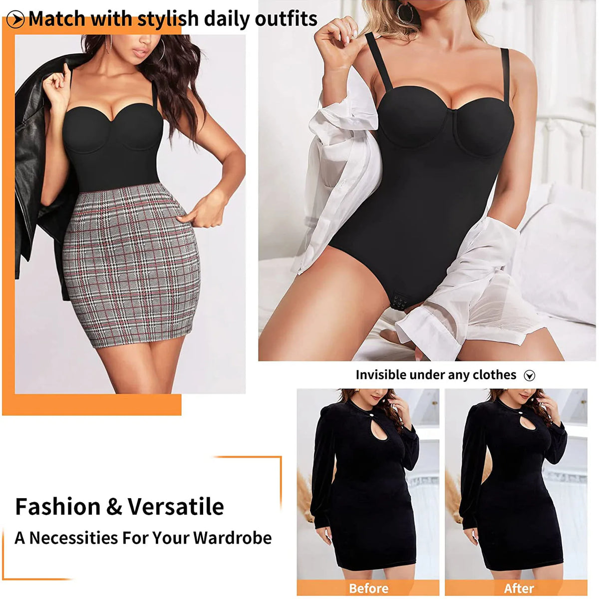 Seamless Underwire Shaping Bodysuit with Built-In Bra Cups