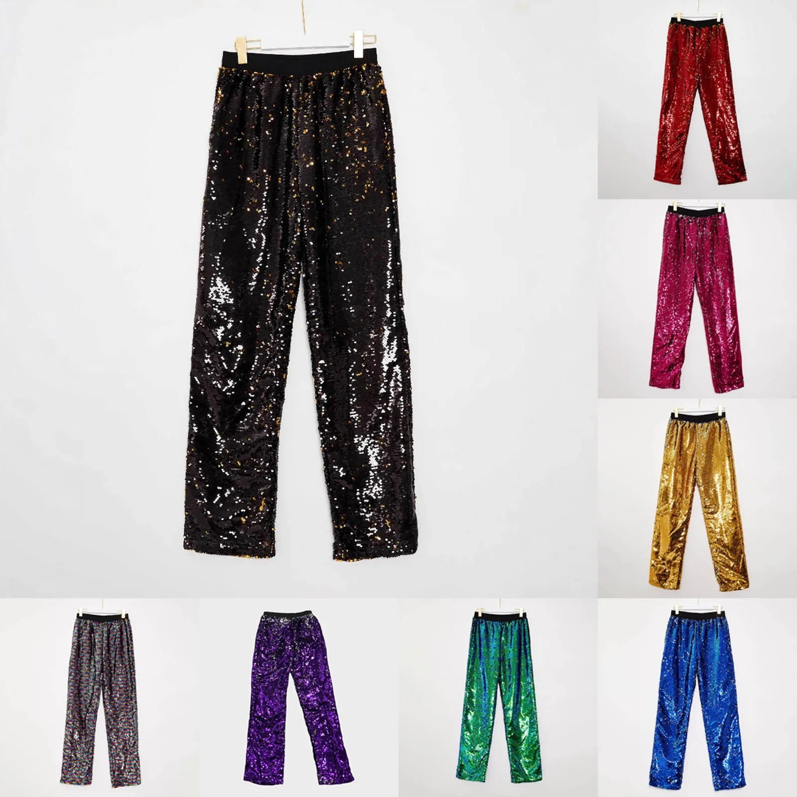 Men's Wide Leg Sequin Trousers with Relaxed Fit and Statement Streetwear Style