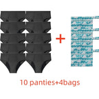 Five-Piece Solid Black Menstrual Brief Set with Two Printed Travel Bags
