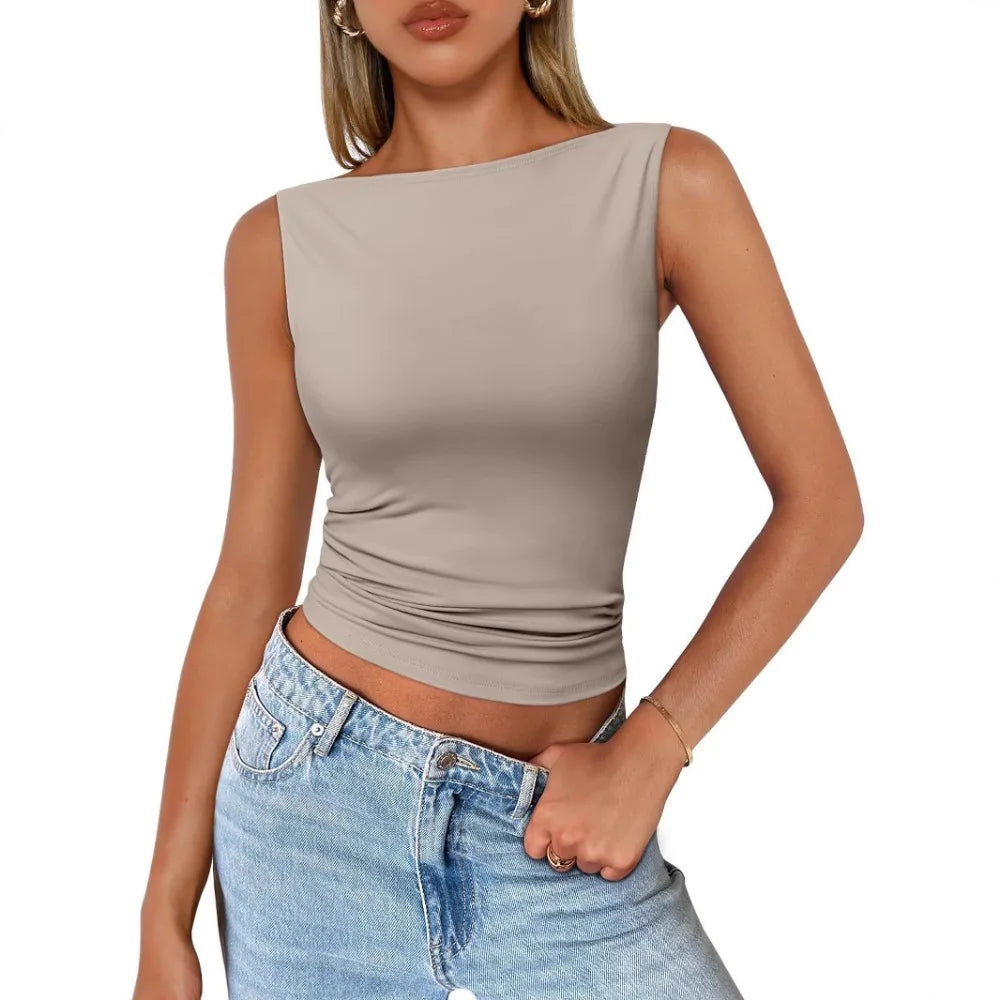 Women's Sleeveless Backless Fitted Tank Top for Minimalist Casual Streetwear Summer Fashion Style