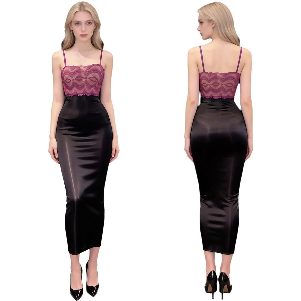 Sheer Black Mesh Bodycon Midi Dress with Floral Lace Bodice