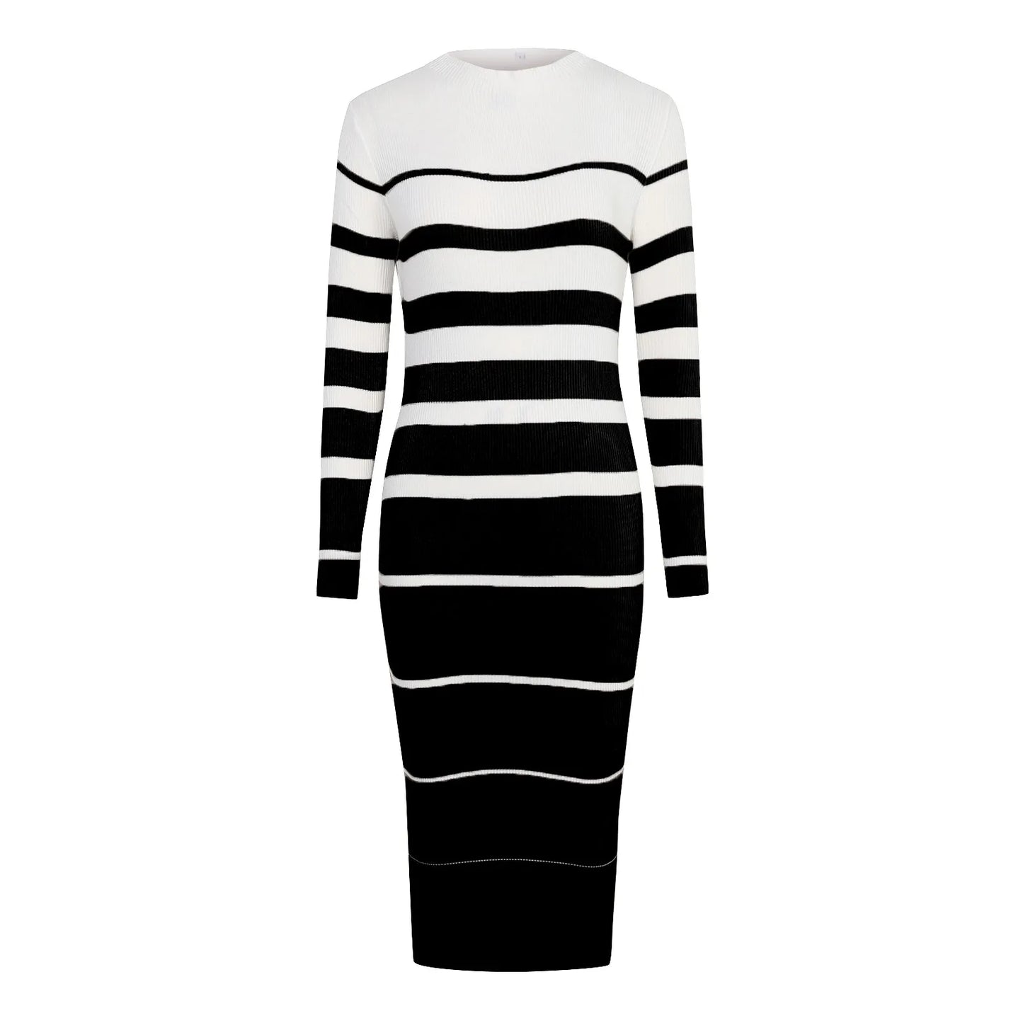 Minimalist Striped Knit Midi Dress with Casual Streetwear Styling