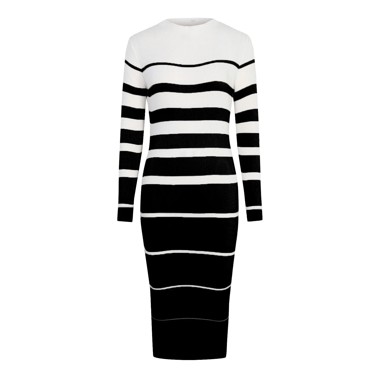 Minimalist Striped Knit Midi Dress with Casual Streetwear Styling