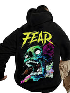 Neon Horror Anime Streetwear Hoodie With Gothic Skull Artwork