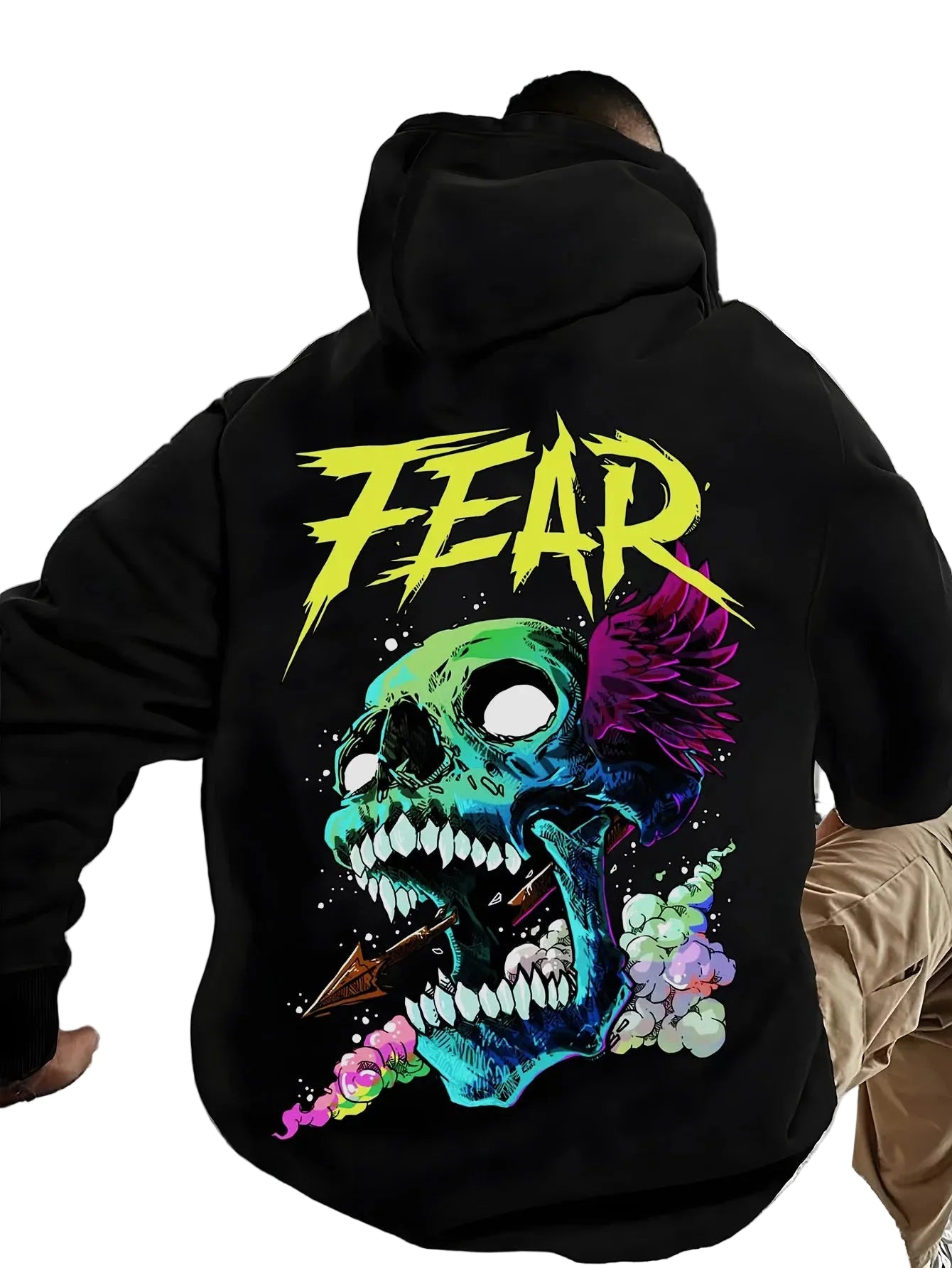 Neon Horror Anime Streetwear Hoodie With Gothic Skull Artwork