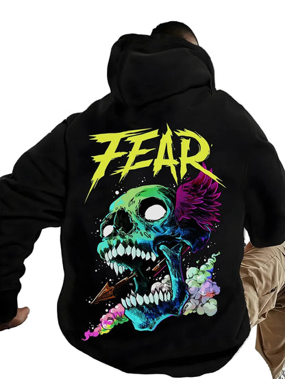 Neon Horror Anime Streetwear Hoodie With Gothic Skull Artwork
