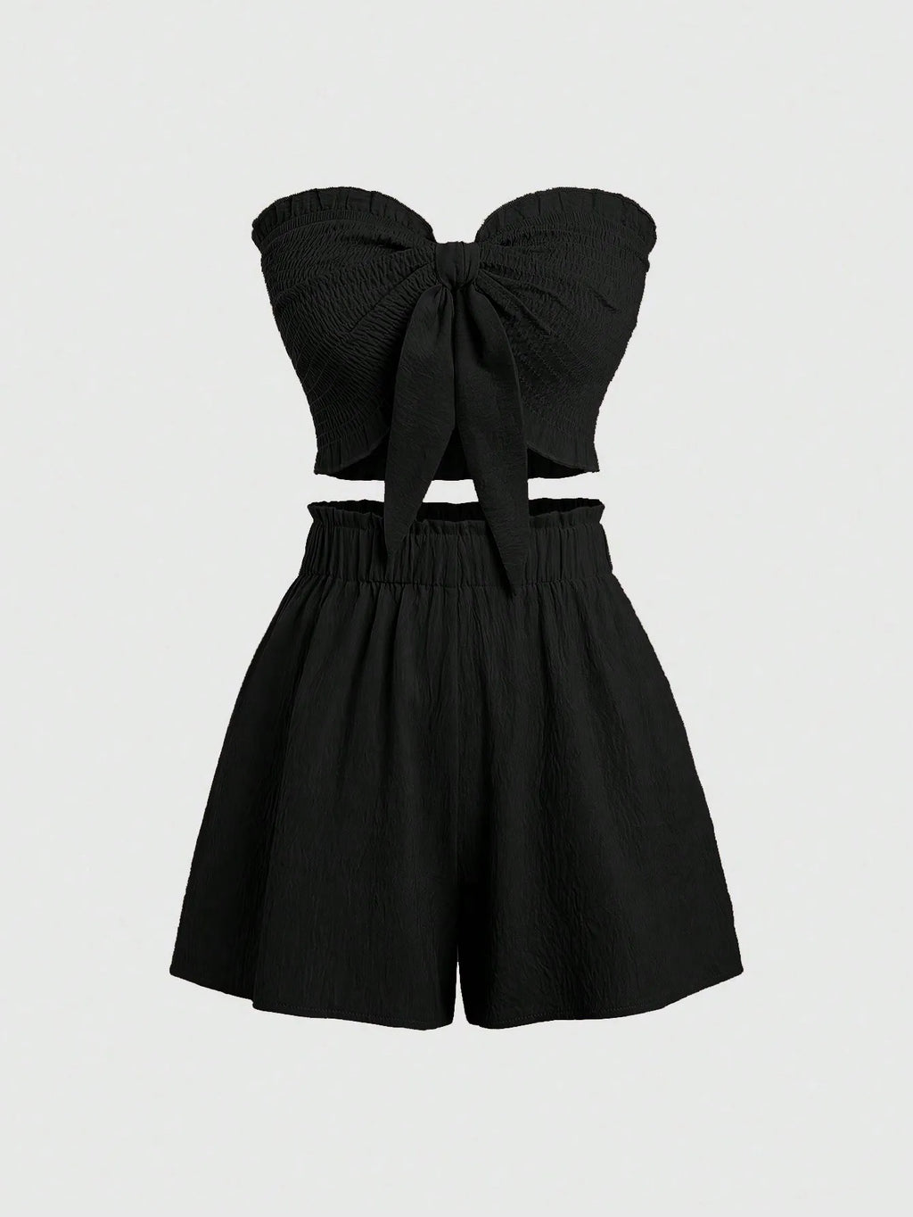 Front Knot Strapless Top and Shorts Summer Casual Co-Ord Set