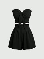 Front Knot Strapless Top and Shorts Summer Casual Co-Ord Set