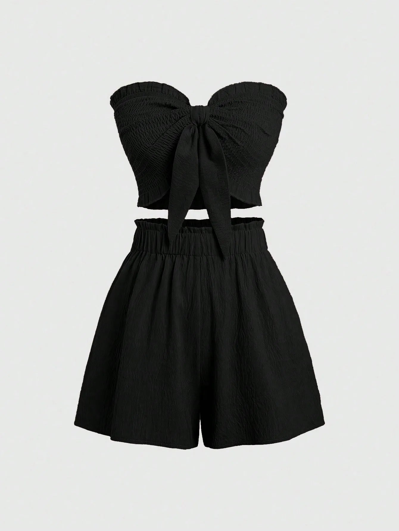 Front Knot Strapless Top and Shorts Summer Casual Co-Ord Set