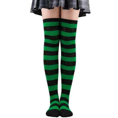 Striped Thigh High Socks with Stretch Knit Construction for Casual Y2K Streetwear Fashion