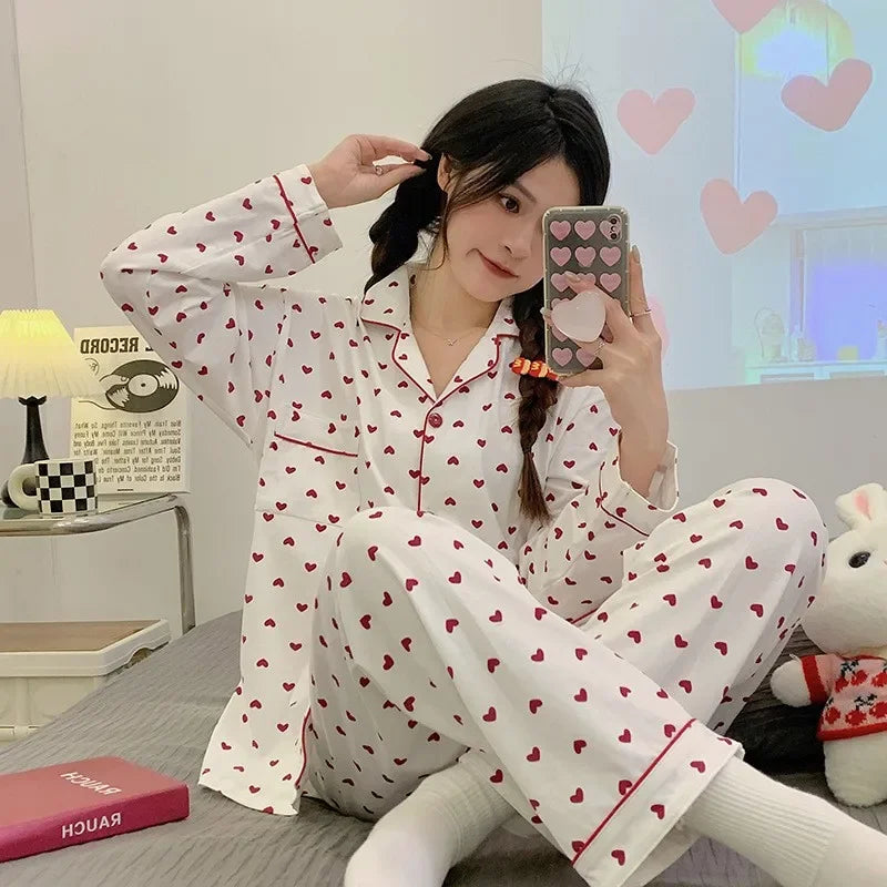 Women's Printed Pajama Co-Ord Set Relaxed Long Sleeve Loungewear Outfit