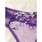 Ethereal Violet Sheer Mesh and Floral Embroidered Underwire Bra Set