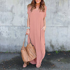 Oversized Short Sleeve Maxi Dress with Side Slit Relaxed Silhouette