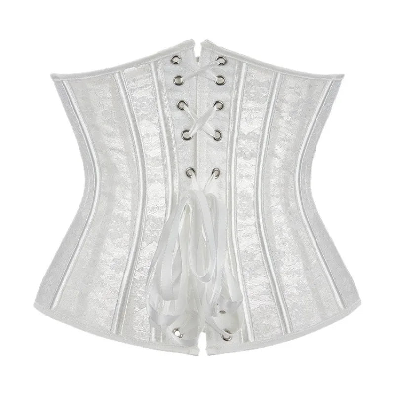 Ethereal White Floral Lace Underbust Waist Cincher with Front Clasps