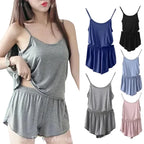 Women's Two-Piece Summer Pajama Set with Sleeveless Camisole Top and Matching Shorts, Solid-Color Lightweight Sleepwear Loungewear