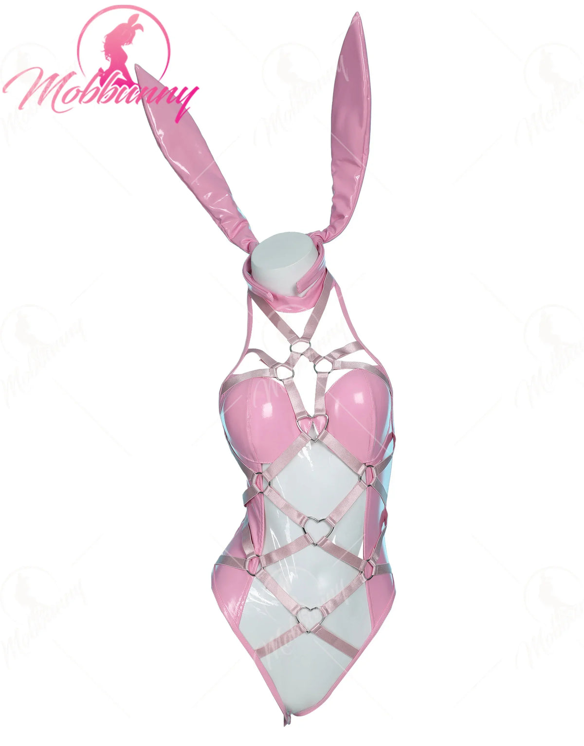 Women's Heart Cutout Bodysuit with Bunny Ear Headband and Decorative Ring Accessories