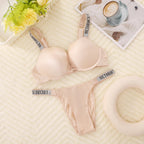 Luminous Rhinestone Script Strap Contour Bra and V-String Intimates Set