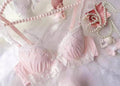 Pastel Pink Water-Soluble Lace Bra and Panty Set with Ribbon Details