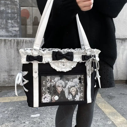 Display Window Tote Bag with Ribbon Accents Large Capacity Shoulder Carry Design