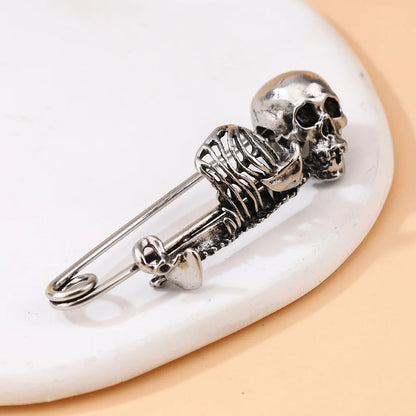 Dark Skull Safety Pin Brooch for Punk Gothic Alternative Fashion