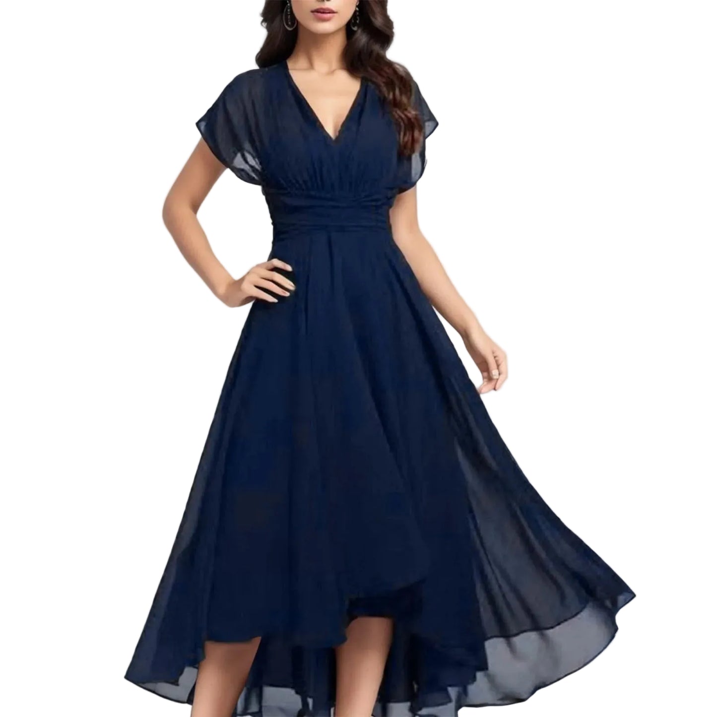 Flowing Chiffon Wrap Style Alternative Midi Dress