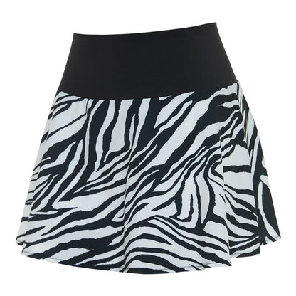 High Waist Zebra Print Athletic Skort with Built-In Shorts Design