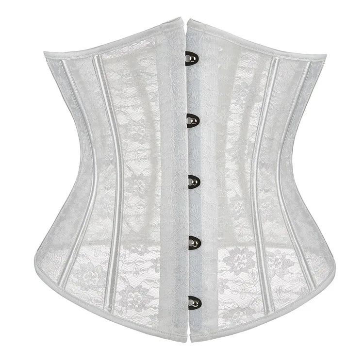 Ethereal White Floral Lace Underbust Waist Cincher with Front Clasps