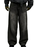 Men's Loose Fit Wide Leg Cotton Denim Jeans with Vintage Light Wash Streetwear Style