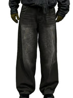 Men's Loose Fit Wide Leg Cotton Denim Jeans with Vintage Light Wash Streetwear Style