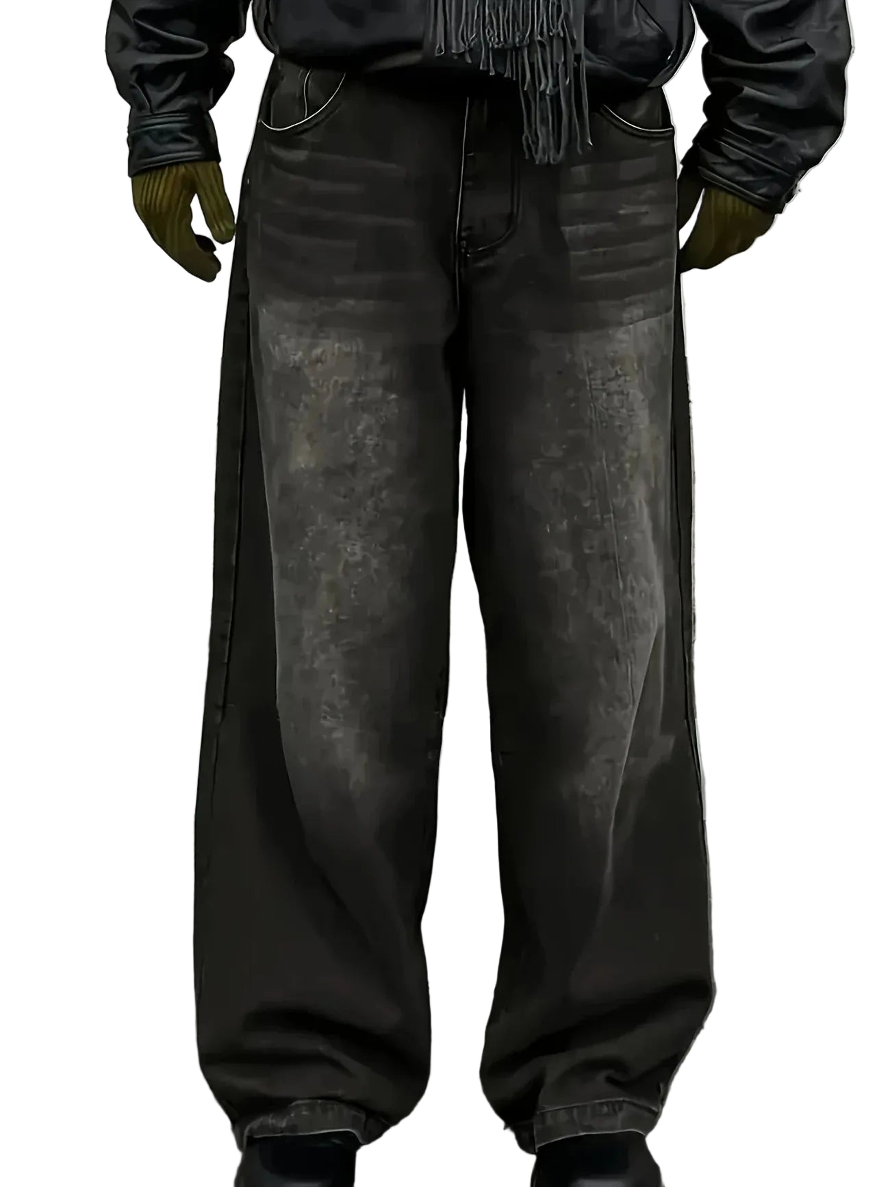 Men's Loose Fit Wide Leg Cotton Denim Jeans with Vintage Light Wash Streetwear Style