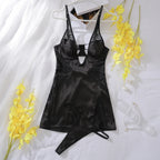 Blush Pink Satin-Finish Chemise with Structured Cups and Sheer White Lace Paneling