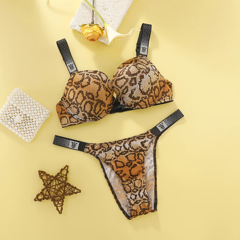 Statement Crystal Strap Push-Up Bra and Matching Embellished Thong Set