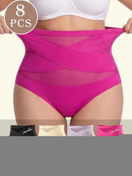 8-Piece Women’s High-Waisted Seamless Briefs Set with Smooth Stretch Silhouette, Wide Waistband and Assorted Solid Colors