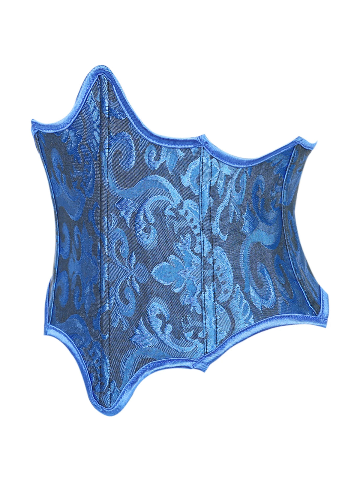Royal Blue Jacquard Waist Cincher with Dramatic Scalloped Edges and Back Lace-Up