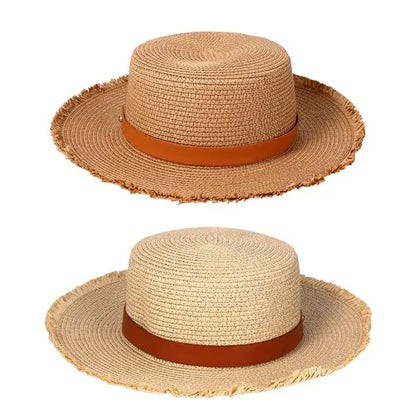 Wide Brim Raffia Straw Fedora Hat with Decorative Band for Beach and Summer Travel