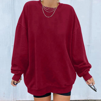 Women's Oversized Drop Shoulder Pullover Sweatshirt for Relaxed Everyday Casual Streetwear Style