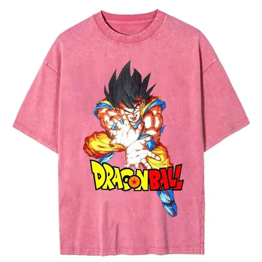 Retro Anime-Inspired Energy Fighter Streetwear Oversized Cotton Graphic T-Shirt